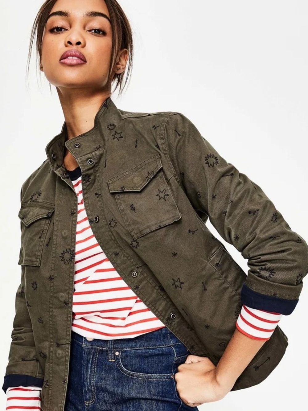 Boden Olive Embroidered Utility Jacket